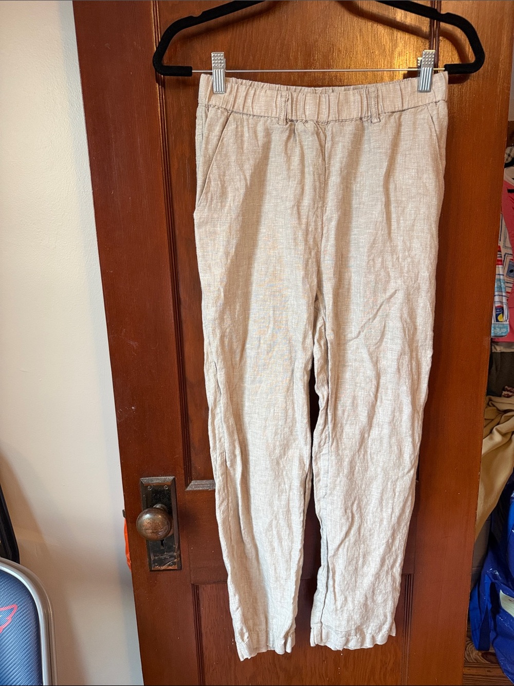 Quince Light Beige Linen-Blend Women's Relaxed Trousers